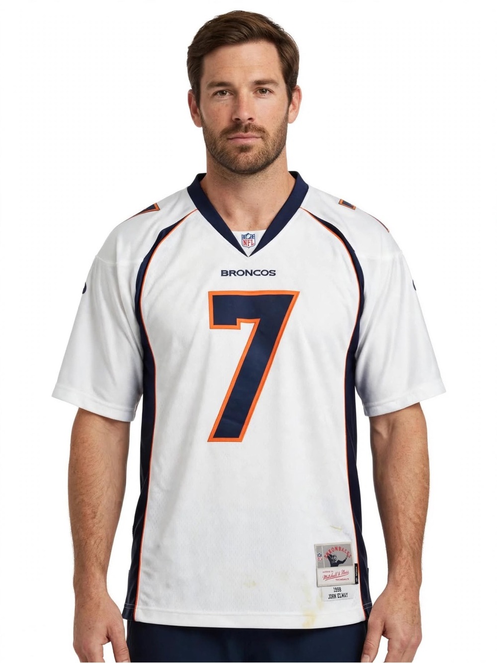 Mitchell & Ness White, Navy & Orange #7 Broncos Jersey